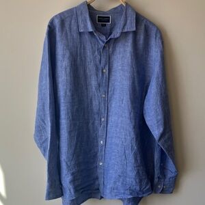CHARLES TYRWHITT Pure Linen Classic Fit Shirt in Chambray Blue Men’s Size XXL